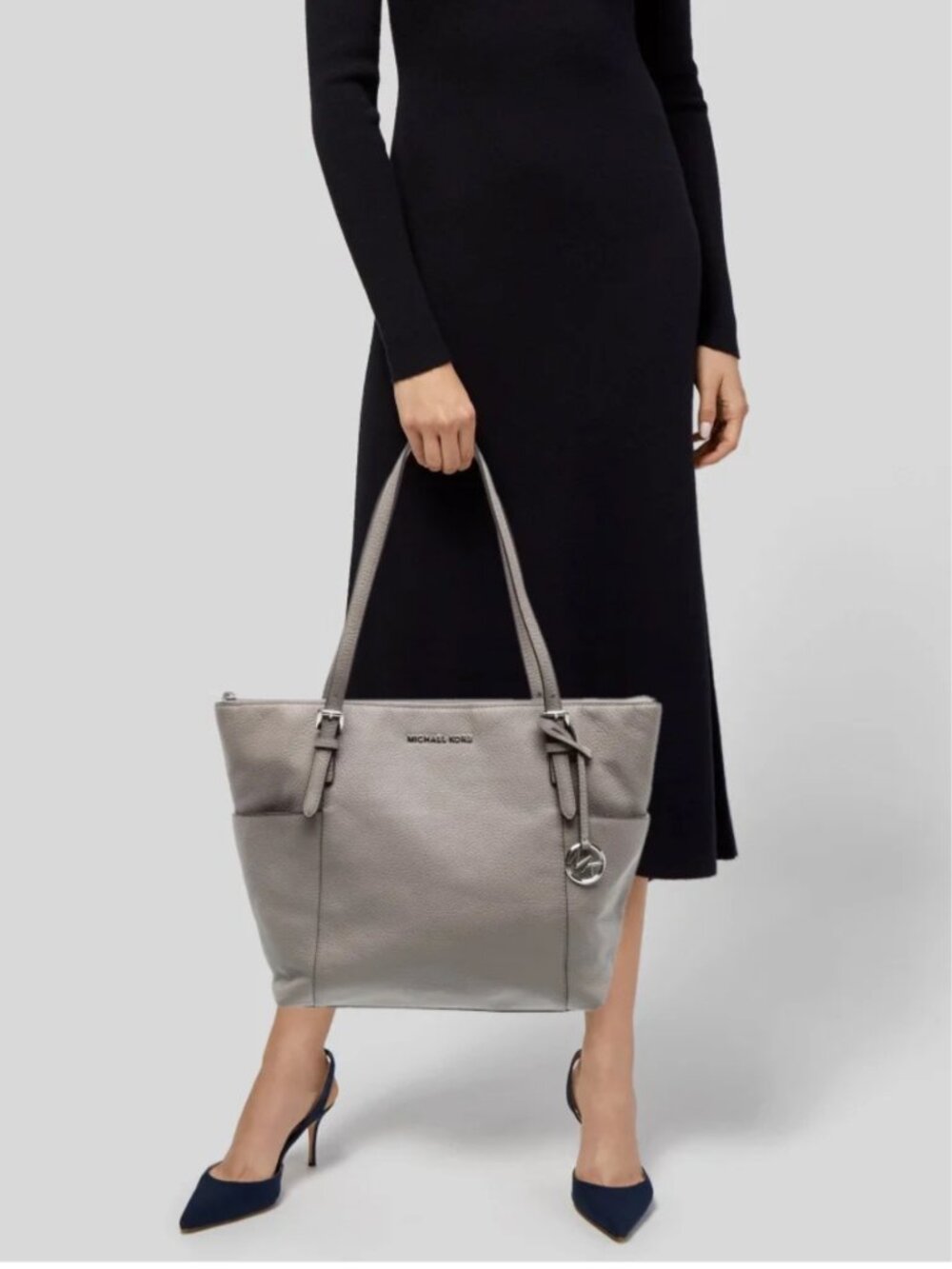 Michael Kors Signature Leather Tote Shoulder Bag Large, Grey